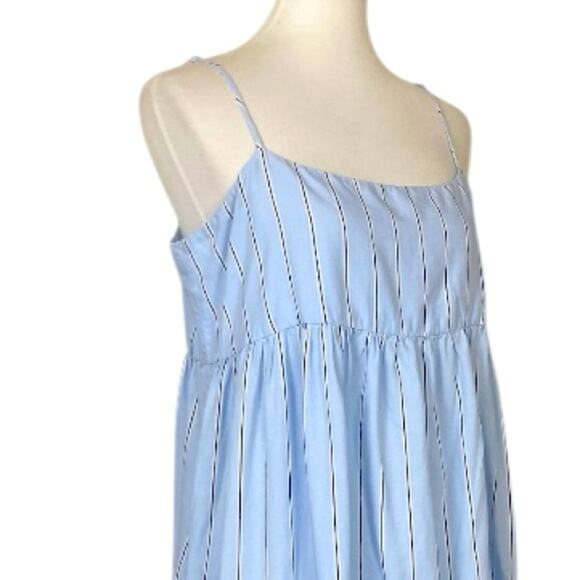 Frame Midi Dress Asymmetrical Ruffle Hem Sleeveless Blue Stipe Women Size Large - Picture 10 of 16